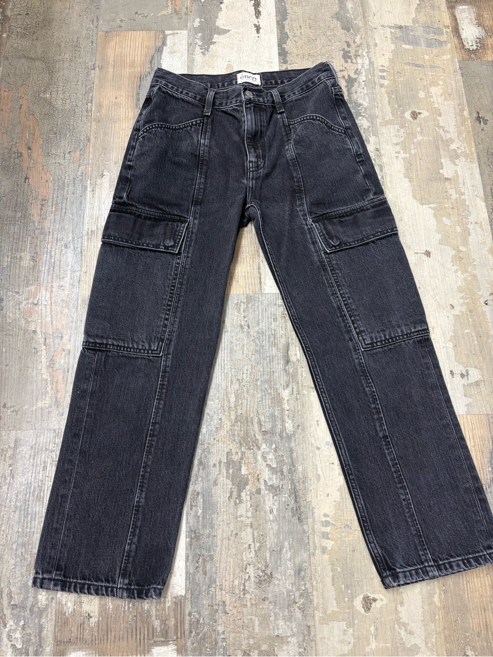 Etica Washed Black Straight-Leg Cargo Jeans